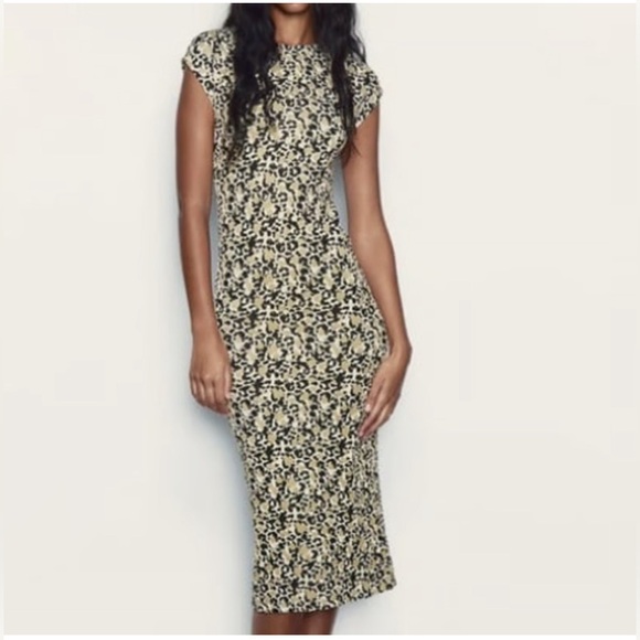 Brand new Zara Fitted Cap  Leopard Prints Midi Dress - Picture 1 of 9